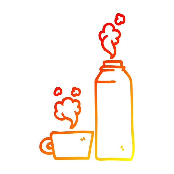Warme kleurovergang lijntekening cartoon warme drank in kolf — Stockvector