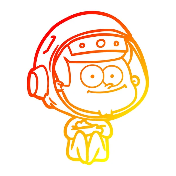 Warme Gradientenlinie zeichnet glücklichen Astronauten-Cartoon — Stockvektor