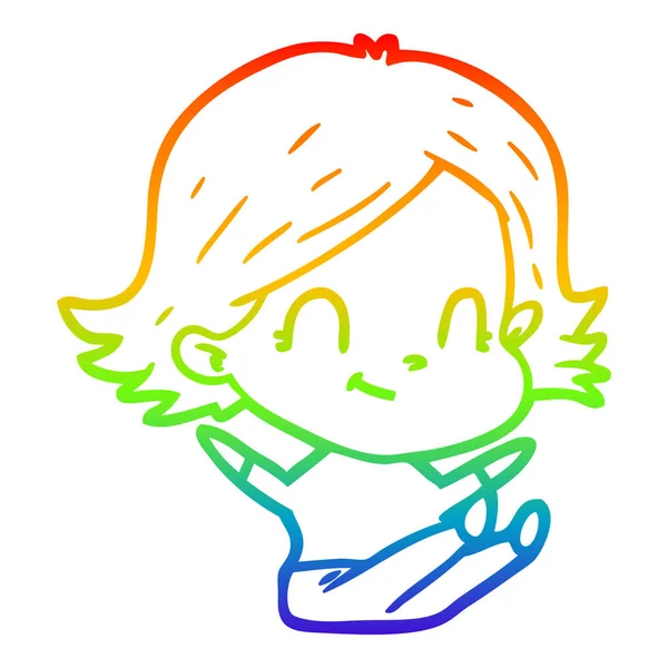 Arcobaleno gradiente linea disegno cartone animato amichevole ragazza — Vettoriale Stock