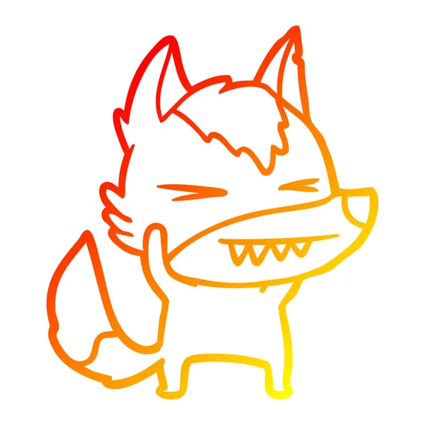 Línea de gradiente caliente dibujo de dibujos animados lobo enojado — Vector de stock
