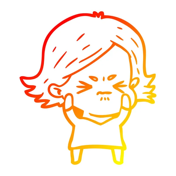 Sıcak degrade çizgi çizim karikatür kızgın kadın — Stok Vektör