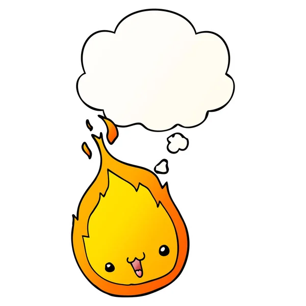 Flamme de dessin animé mignon et bulle de pensée dans le style dégradé lisse — Image vectorielle