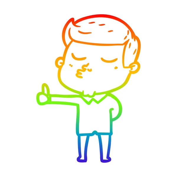 Regenboog gradiënt lijntekening cartoon model Guy pouting — Stockvector