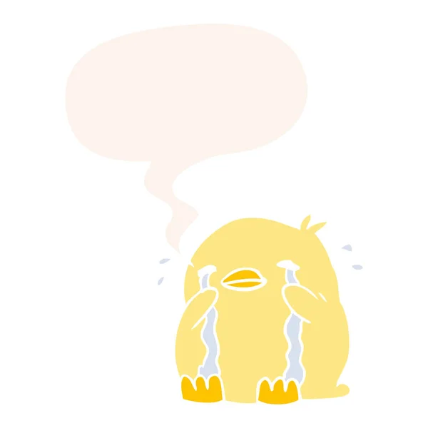 Dessin animé pleurant oiseau et bulle de parole dans le style rétro — Image vectorielle
