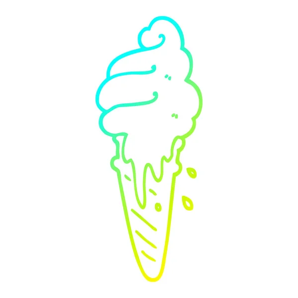 Línea de gradiente frío dibujo de dibujos animados helado cono — Vector de stock