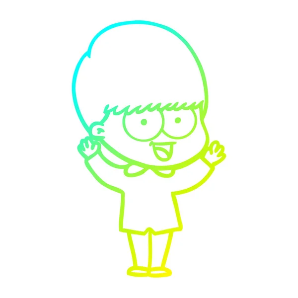 Studená přechodová linie kreslení šťastný kreslený chlapec — Stockový vektor