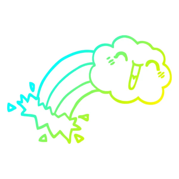 Cold gradient line drawing cartoon rainbow rain cloud — Stock Vector