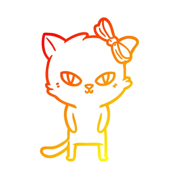 Línea de gradiente caliente dibujo lindo gato de dibujos animados — Vector de stock