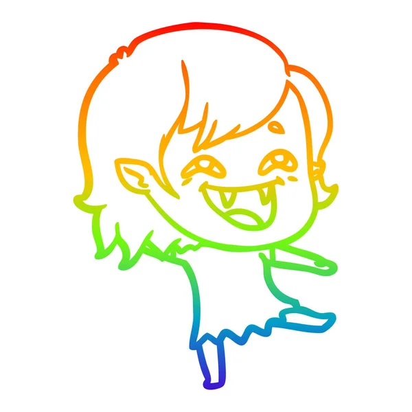 Rainbow gradient ligne dessin dessin animé rire vampire fille — Image vectorielle