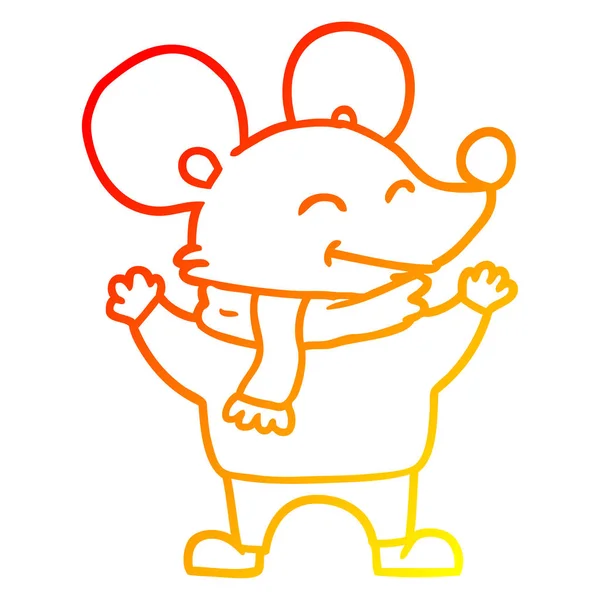 Línea de gradiente caliente dibujo ratón de dibujos animados — Vector de stock