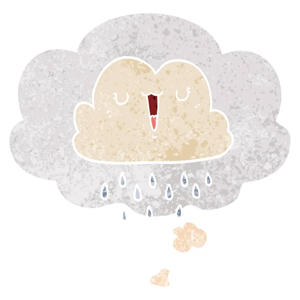 Nube de tormenta de dibujos animados y burbuja de pensamiento en estilo texturizado retro — Vector de stock