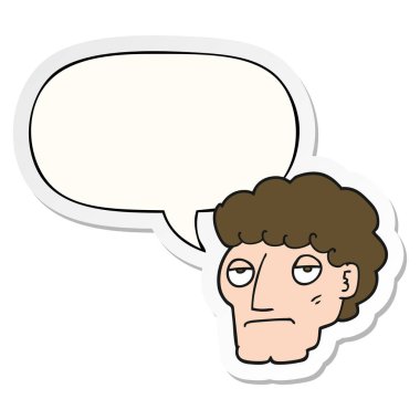 karikatür sıkılmış adam ve konuşma balonu etiket