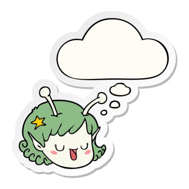 çizgi film yabancı uzay kız yüz ve baskılı bir st olarak kabarcık düşünce