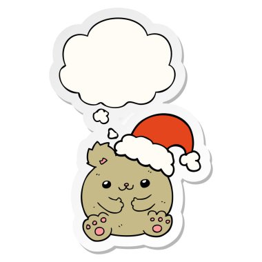 sevimli karikatür noel ayı sıcağa ve baskılı bir stic olarak kabarcık düşünce