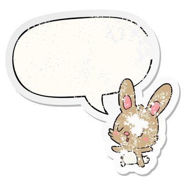 sevimli karikatür tavşan ve konuşma balonu sıkıntılı etiket