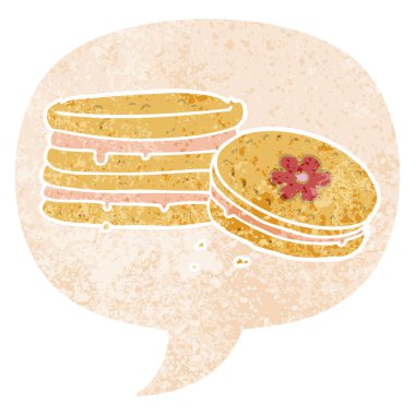 retro dokulu tarzda karikatür bisküvi ve konuşma balonu