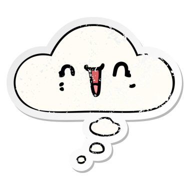 mutlu karikatür yüz ve sıkıntılı bir yıpranmış sopa olarak kabarcık düşünce