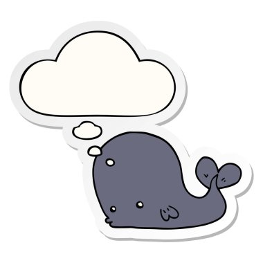 karikatür balina ve baskılı bir etiket olarak düşünce kabarcık