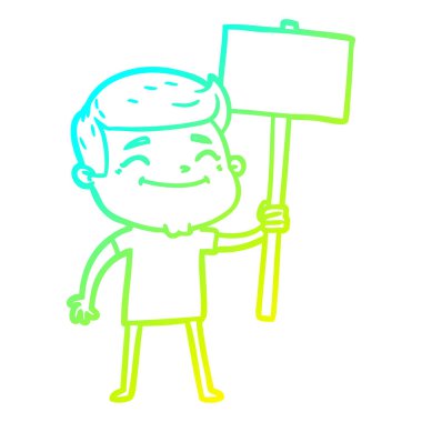 soğuk degrade çizgi plazon ile mutlu karikatür adam çizim