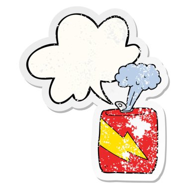 karikatür soda can ve konuşma balonu sıkıntılı etiket