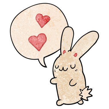 retro doku tarzında aşk ve konuşma balonu karikatür tavşan