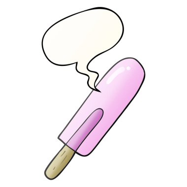 karikatür buz lolly ve konuşma balonu pürüzsüz degrade tarzında