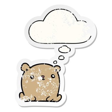 sevimli karikatür ayı ve sıkıntılı yıpranmış sticke olarak kabarcık düşünce
