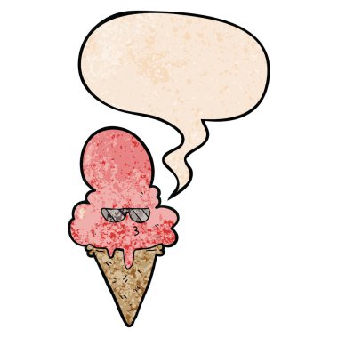 retro doku tarzı karikatür serin dondurma ve konuşma balonu