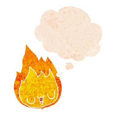 retro dokulu sty yüz ve düşünce balonu ile karikatür alev