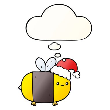 çizgi film noel arı ve pürüzsüz degrade stil düşünce balonu