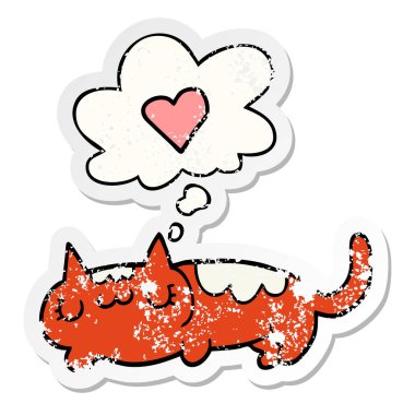 karikatür kedi ve sıkıntılı yıpranmış etiket olarak kabarcık düşünce