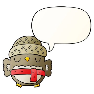 düzgün degrade sty şapka ve konuşma balonu sevimli karikatür baykuş