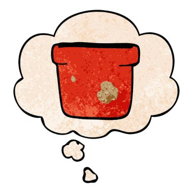 karikatür bitki saksı ve grunge doku desen s düşünce balonu