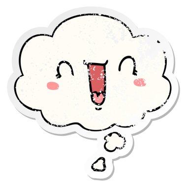 mutlu karikatür yüz ve sıkıntılı bir yıpranmış sopa olarak kabarcık düşünce