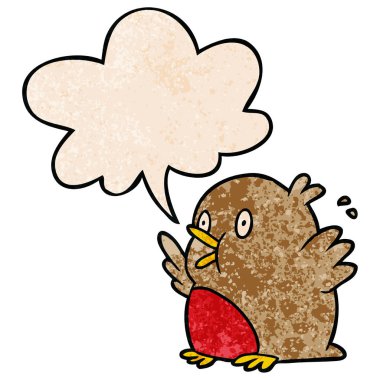 retro doku st heyecanlı robin ve konuşma balonu üzerinde karikatür