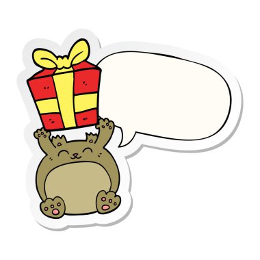 sevimli karikatür noel ayı ve konuşma kabarcık etiket