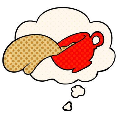 çizgi film kahve fincanı ve çizgi roman tarzında düşünce balonu