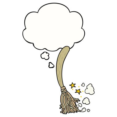 karikatür sihirli süpürge ve düşünce balonu