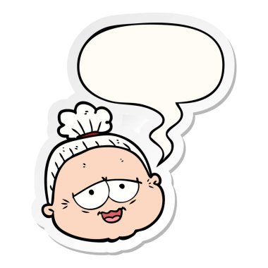 karikatür yaşlı bayan ve konuşma kabarcık etiket