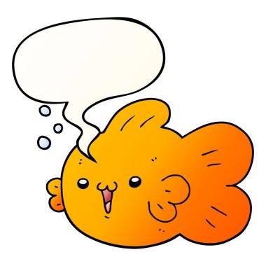 düzgün degrade tarzında karikatür balık ve konuşma balonu