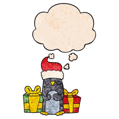 sevimli noel penguen ve grunge doku patt düşünce kabarcık