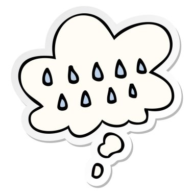 karikatür yağmur ve baskılı bir etiket olarak kabarcık düşünce