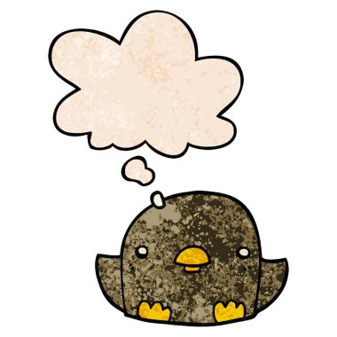 karikatür civciv ve grunge doku desen tarzında düşünce balonu