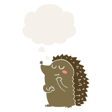 sevimli karikatür kirpi ve retro tarzında düşünce balonu