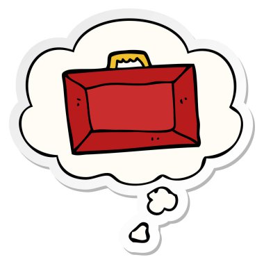 karikatür evrak çantası ve baskılı bir etiket olarak düşünce balonu