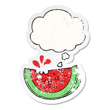 karikatür karpuz ve sıkıntılı bir yıpranmış sopa olarak kabarcık düşünce