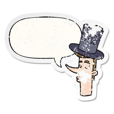 üst şapka ve konuşma balonu sıkıntılı etiket giyen karikatür adam