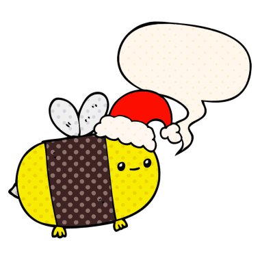 çizgi roman tarzında karikatür noel arı ve konuşma balonu