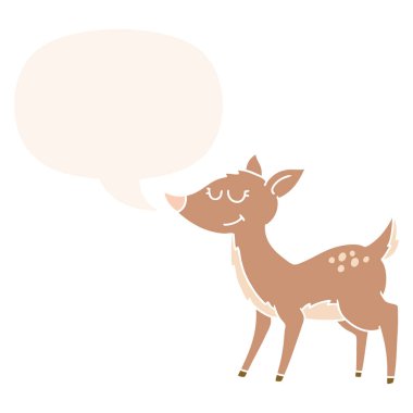 retro tarzında karikatür geyik ve konuşma balonu