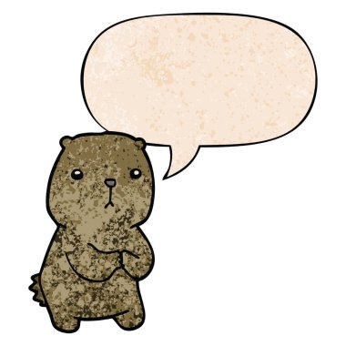 retro doku tarzında karikatür endişeli ayı ve konuşma balonu